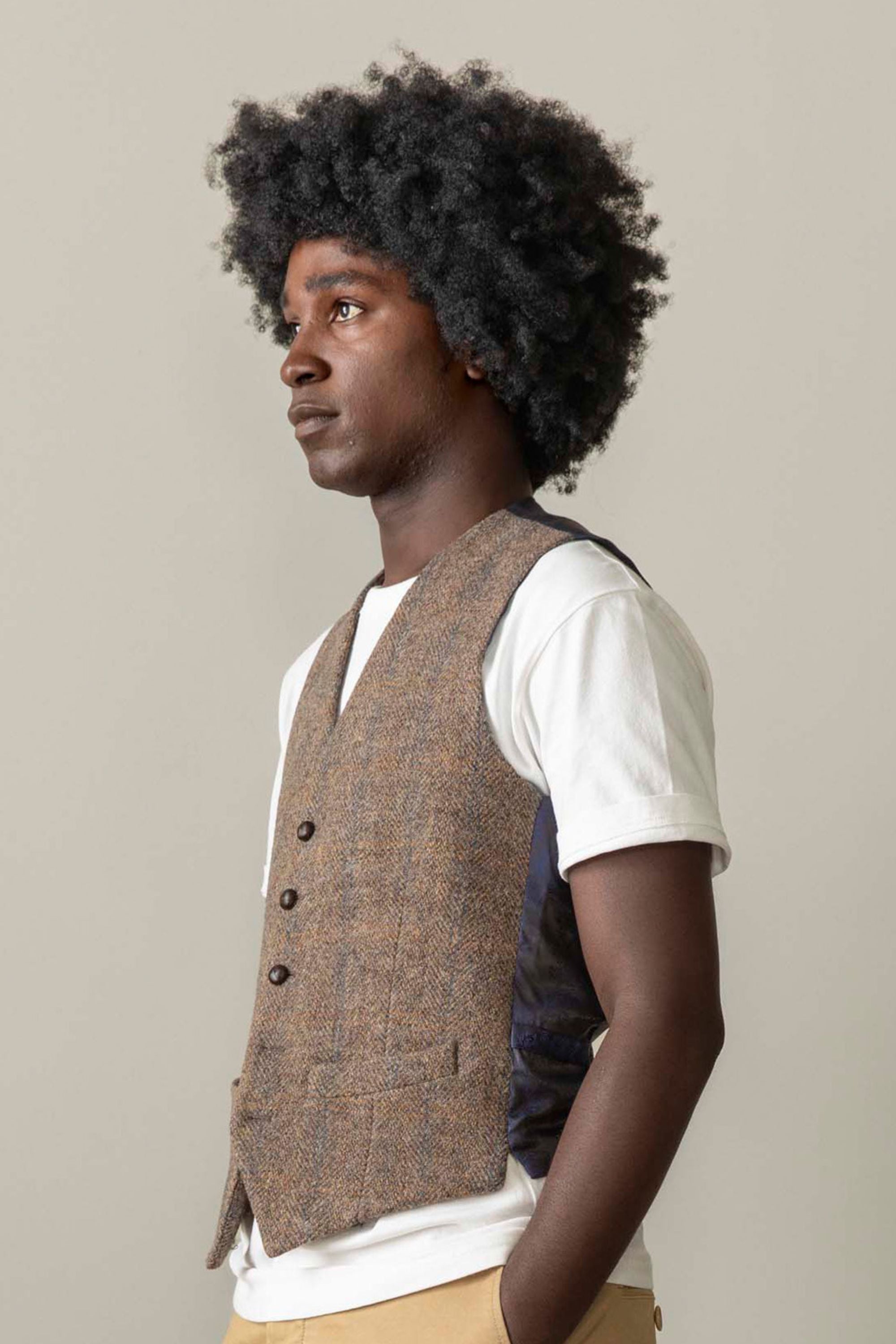 Harris Tweed Iain Waistcoat - Brown Blue Windowpane – Kiltane